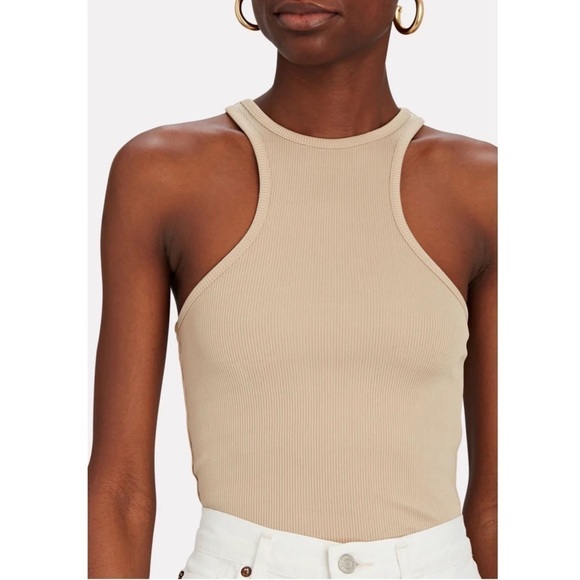 ANINE BING 90s Beige Stretch Rib Knit Sleeveless Sculpting Racerback Tank Top S - Picture 8 of 9